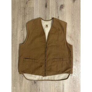 Vintage 70s 80s Carhartt Sherpa Lined Duck Canvas Vest Brown Made in USA XL